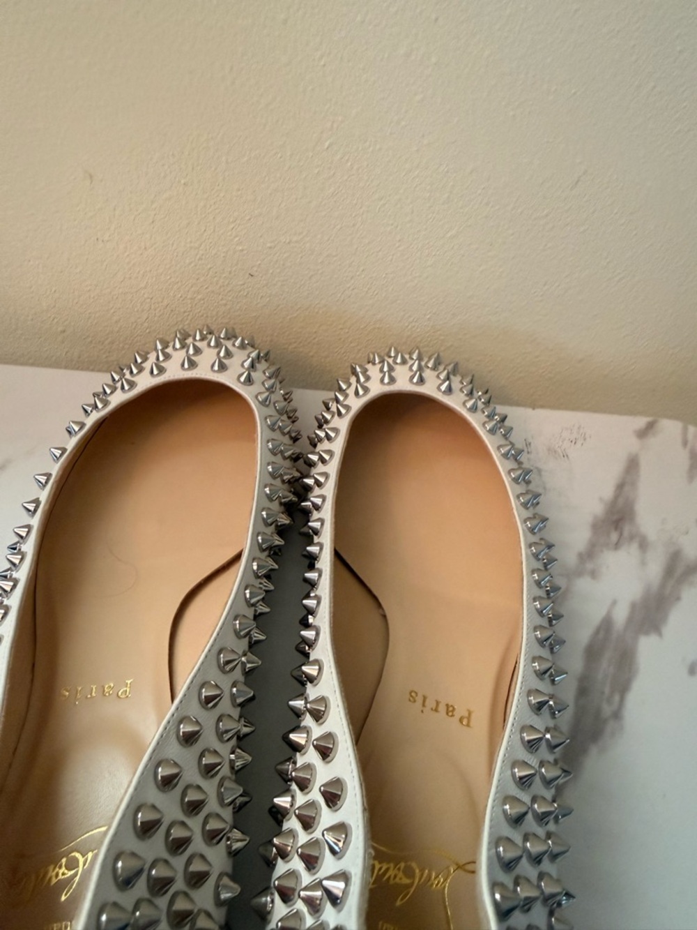 Christian Louboutin White Spike-Studded Ballet Flats, EUC, Size 39 - Picture 6 of 13